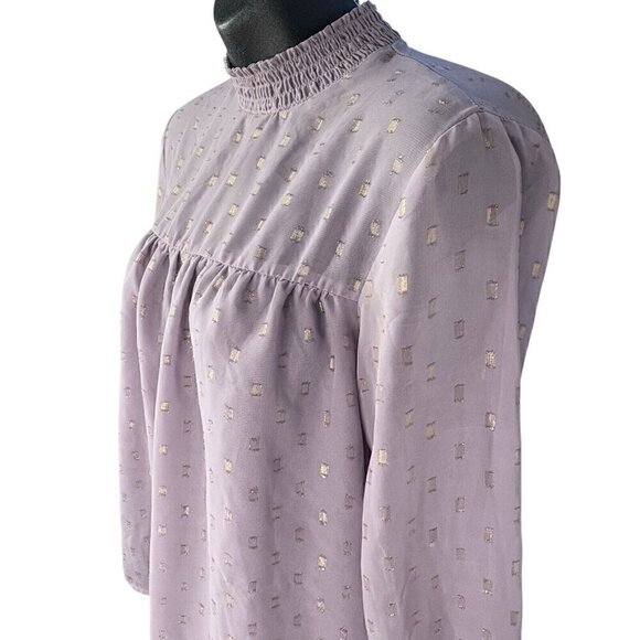 Sheer Long Bell Sleeve Lilac Mauve Flowy Peasant Blouse Gold Pattern Women’s M - Picture 3 of 8